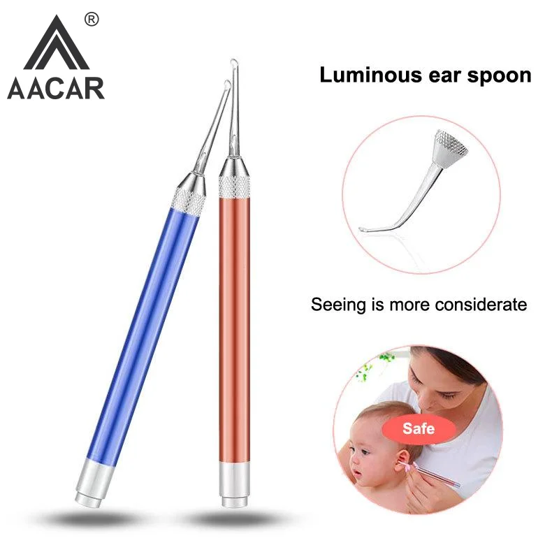 Baby Ear Cleaner Spoon LED Flash Light Ear Wax Curette Picker Visual Children Earpick Eer Wax Dig Remover Ear Nose Novel Tweezer