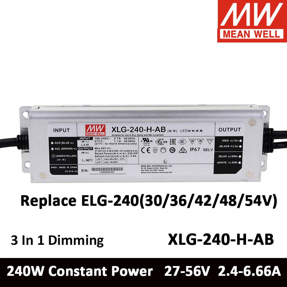 Taiwan MEAN WELL Xlg-240 H L M Series 750mA 1400mA 4900mA Power Supply 240W Constant Power Waterproof Adjustable PFC Driver