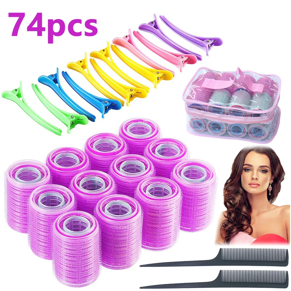 

74piece suit Hair Rollers Plastic Curlers Bangs Self-Adhesive Hair Volume Hair Curling Styling Tools Magic Women DIY Makeup Tool