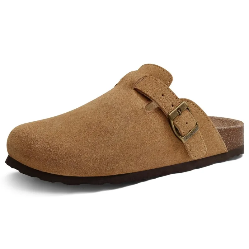 

Eyriphy New Genuine Cow Suede Clogs for Women Men Size: 36 to 46m Beach Cork Footbed Mules Leisure House Shoes with Arch Support