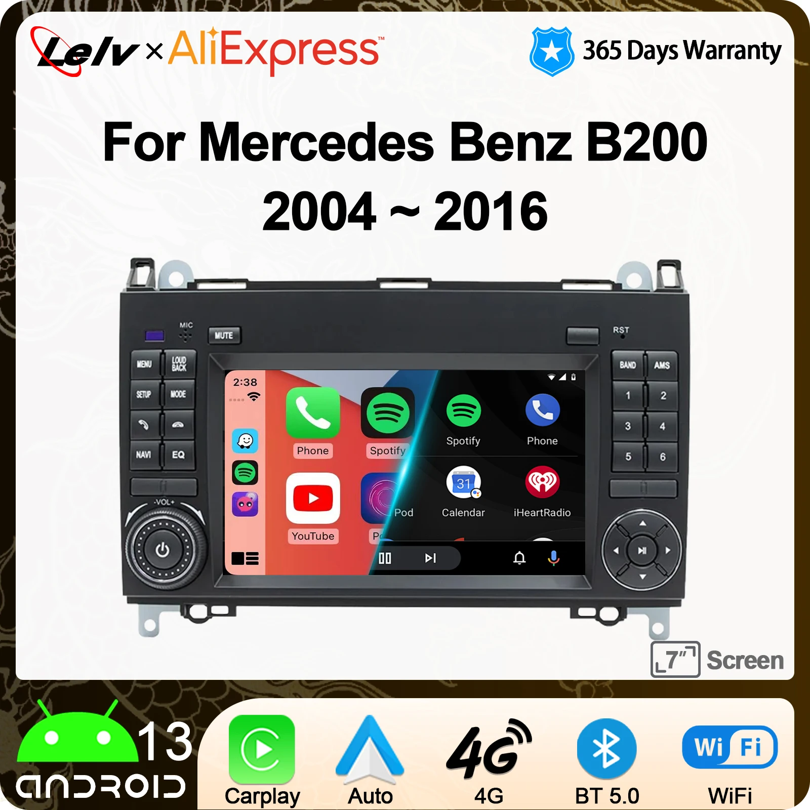 

LELV 7" Carplay Auto 2Din Android 12 Radio For Mercedes Sprinter Benz B200 Vito W639 Viano B Class W169 W245 W209 Multimedia 4G