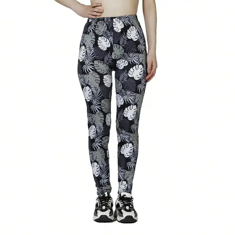 Plant Leaf Print Cropped Pants Casual Sports Leggings High Stretch Yoga Pants Gym Training Pants Outdoor Cycling Leggings