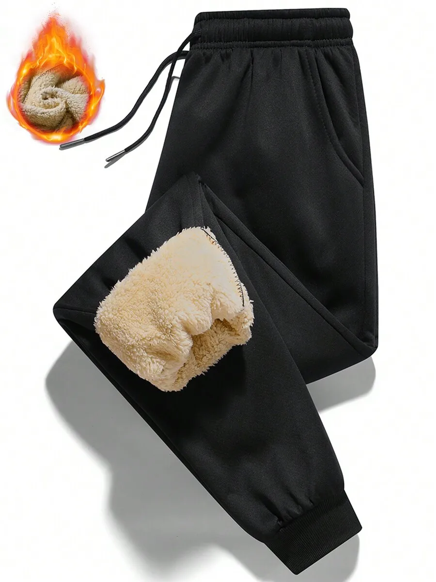 

Men's Fleece-Lined Warm Jogger Pants, Elastic Waist, Casual Daily Wear