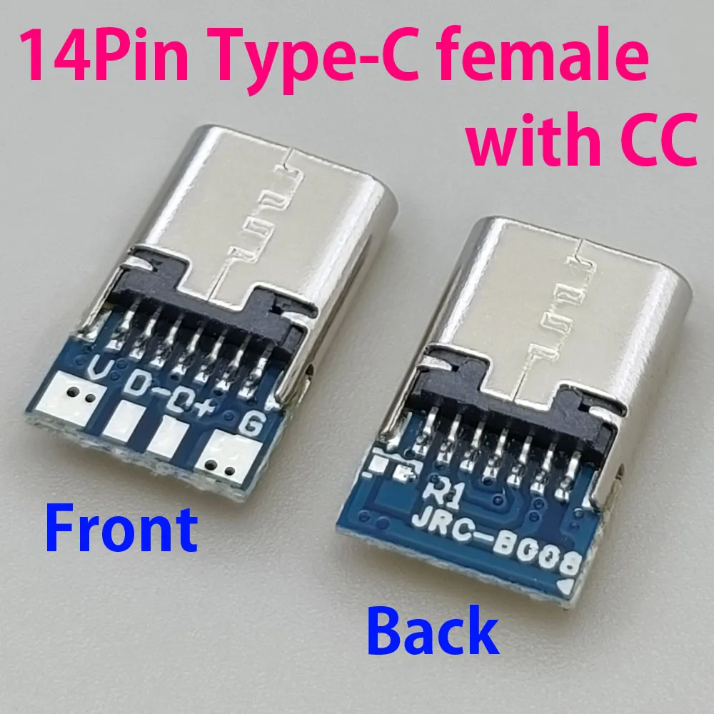 14P 16P 24Pin TYPE-C Female Socket with Data Cable Module USB Fast Charging Splint & PCB Connector with CC1/CC2 Dual Resistors