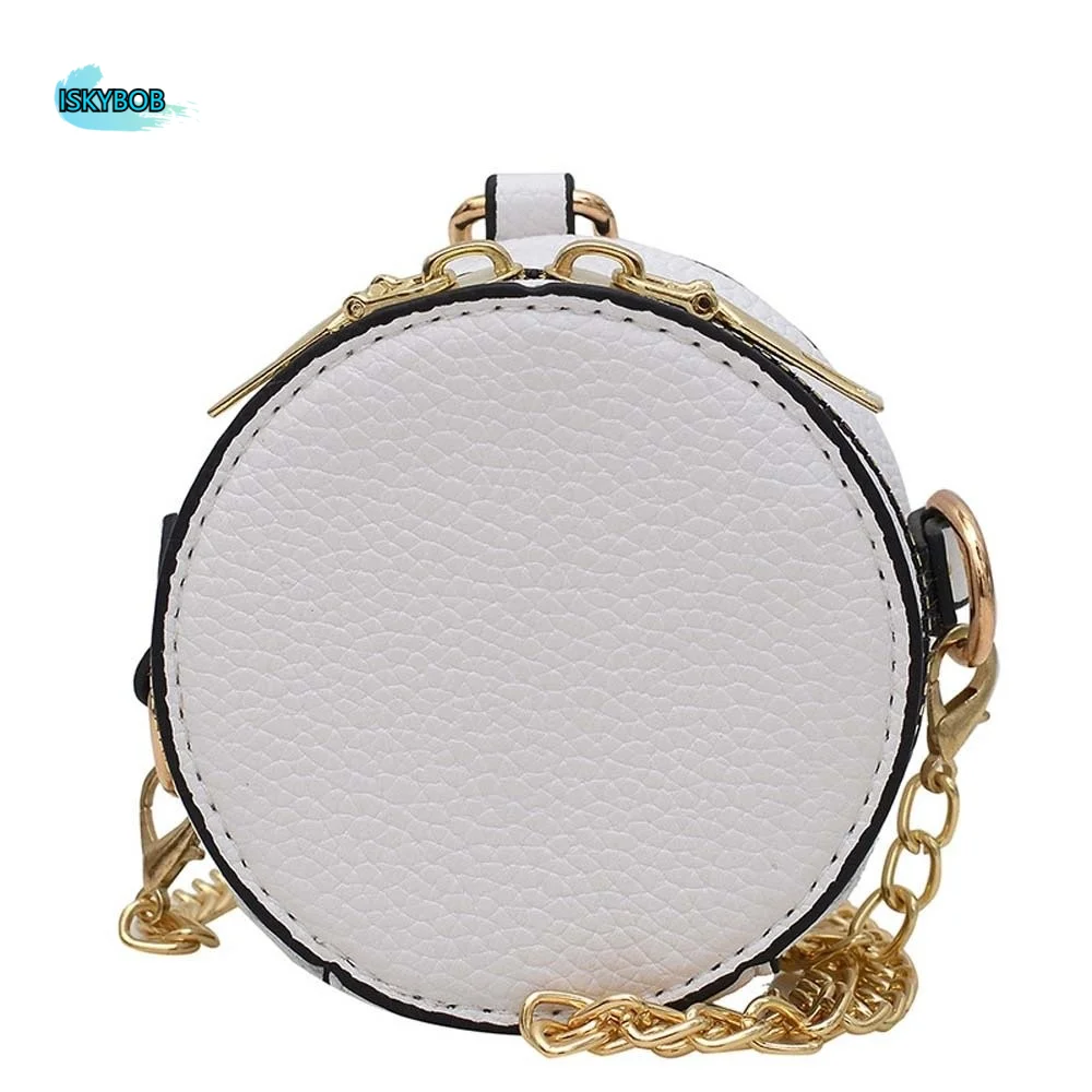 

Elegant Chain Small Round Pouch Mini Vintage Lipstick Hanging Neck Bag PU Leather Anti-splash Water Detachable Coin Purse Lady