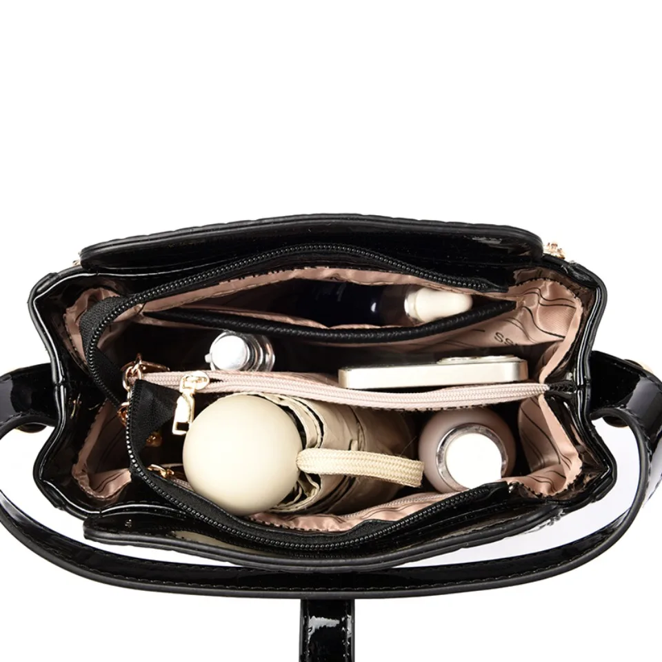 Women's Glossy Crocodile Embossed Patent Leather Bucket Bag Casual Top Handle Crossbody Shoulder Handbag for Daily Commute Sac