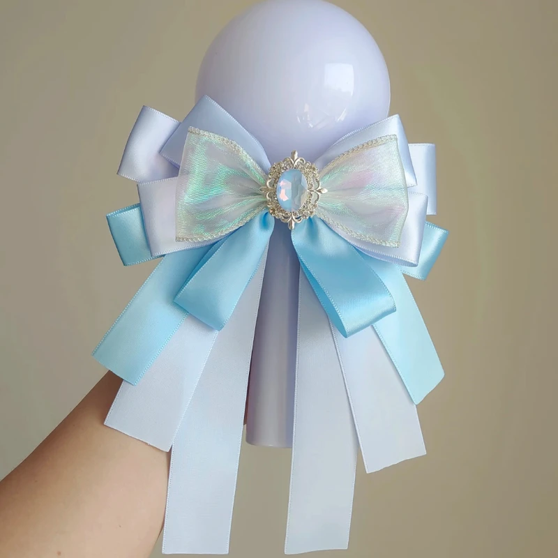Women's Lolita Bow ties Clip Blue Handmade Ribbon Girls Anime Concert Hand Lamp Stick Bows Accessorie Gift Fashion Collar Flower