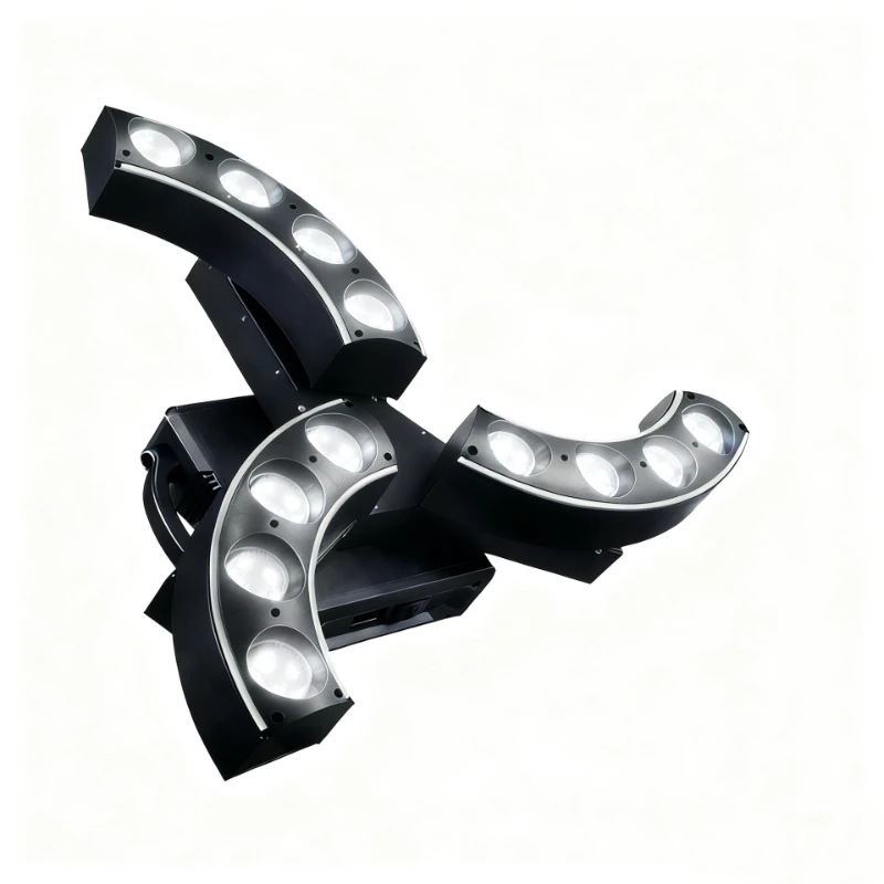 Stage lights, outdoor beams of lights, atmosphere in the live stream of the hotel banquet hall