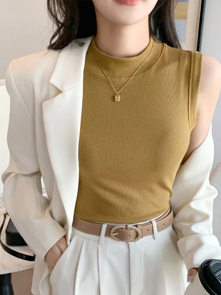 Round Neck Thread Sleeveless Vest Base Shirt for Women, Basic Style Suspender Top Wholesale Tank Top Women Y2k Tops