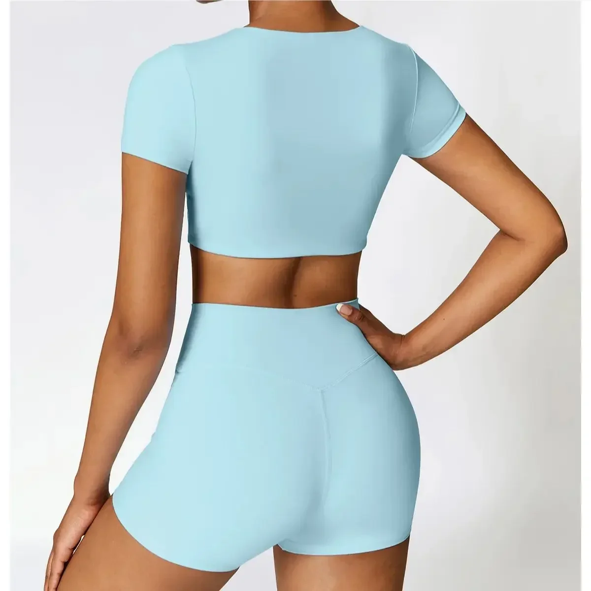 

Комплект для йоги из 2 предметов, женский комплект для тренировок, спортивная одежда, бесшовная одежда для спортзала, укороченный топ с длинными рукавами для фитнеса, леггинсы с высокой талией, спортивные костюмы25