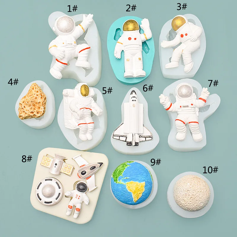 Space Astronaut Rocket Silicone Mold For Fondant Candy Chocolate Epoxy Resin Sugar Craft Mold Pastry Cake Decorating Kitchen