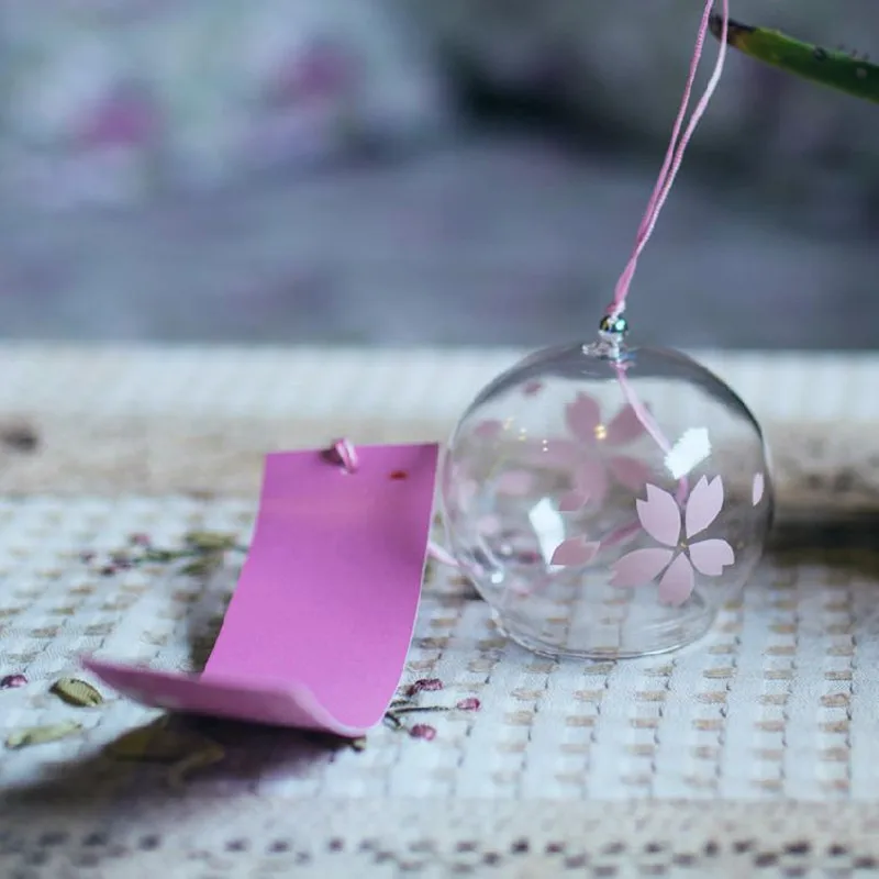 

Free Shipping 16pcs/pack Different Handmade Pink Flower Hanging Bell Home Decorative Transparent Glass Windchime Friend Gift