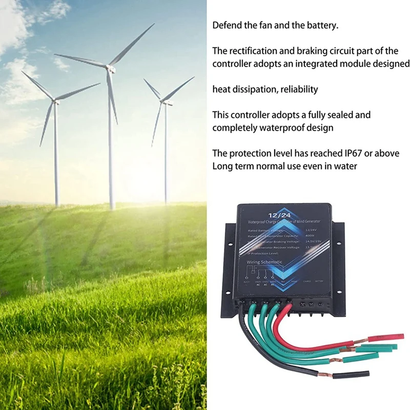 400W 12V 24V Wind Turbine Charge Controller Wind Generator Controller IP67 Waterproof