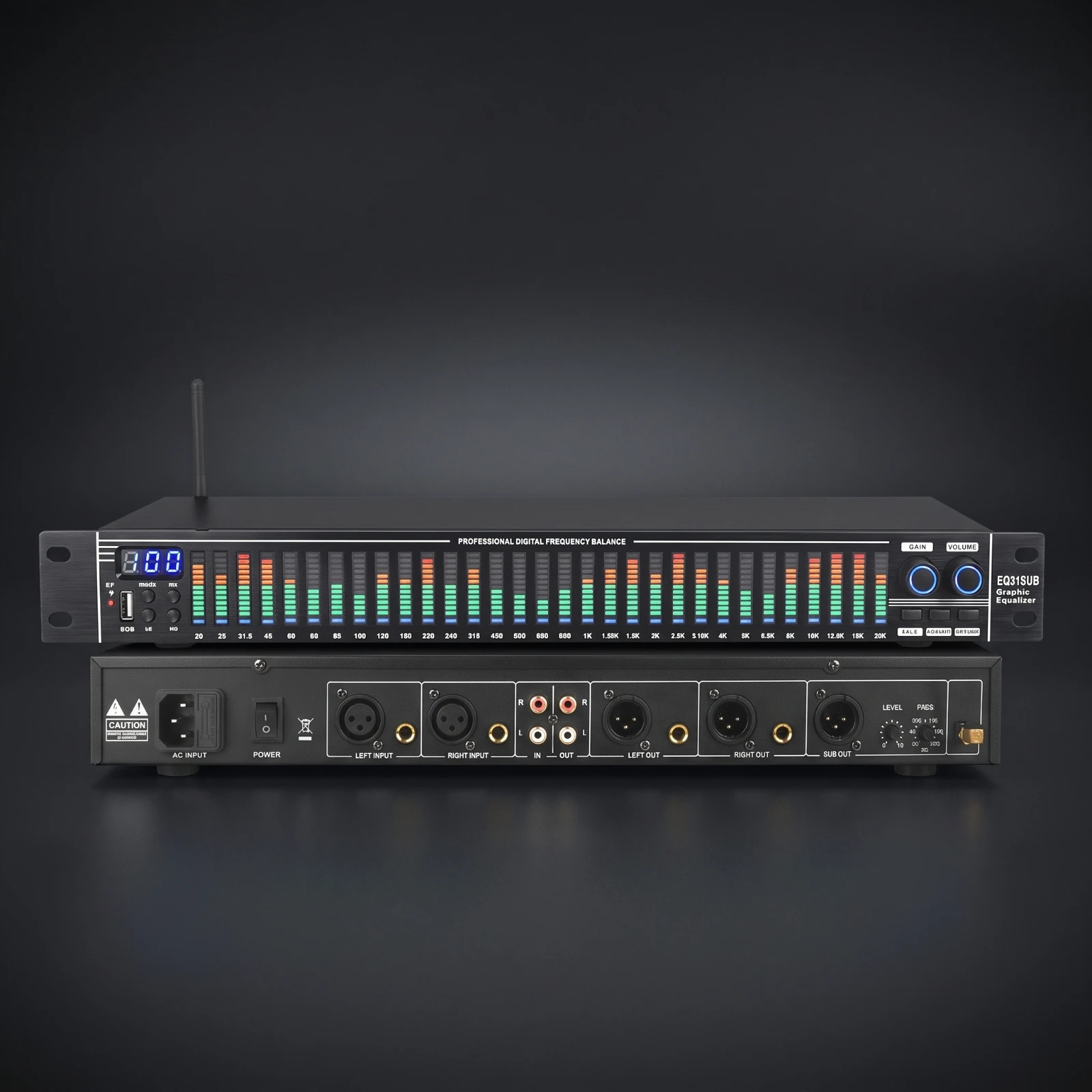 Equalizer with Subwoofer Output Rack-Mount Equalizer with Bass Output Audio Gear Multiband Balanced for Sound Engineers
