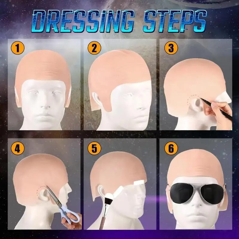 Cosplay Bald Cap Set Nylon Latex Skin-Friendly Wig Cap Non-irritating Halloween Skull Hat for Stage Performance Themed Party