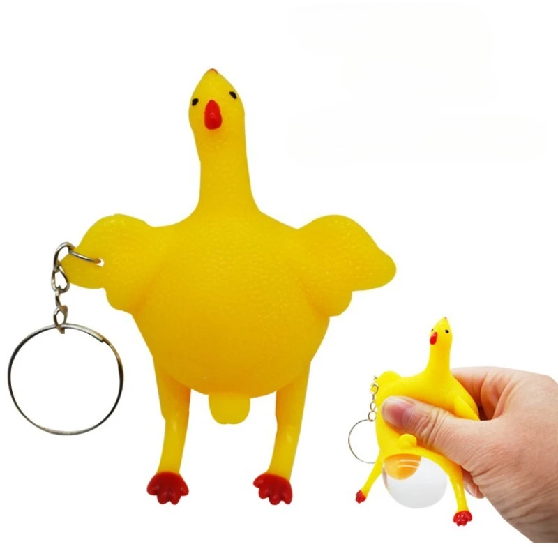 1Pc Funny Hens Laying Egg Toy for Children Kids Halloween Vent Jokes Gags Pranks Trick Gadgets Chicken Laying Egg Keychain