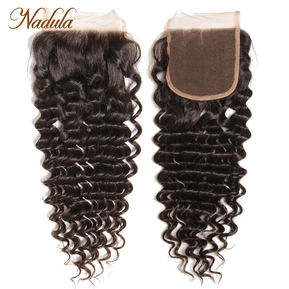 

Nadula Hair Brazilian Deep Wave Closure 10-20inch Remy Hair Weaves 4*4 Free Part Swiss Lace Closure Free Shipping