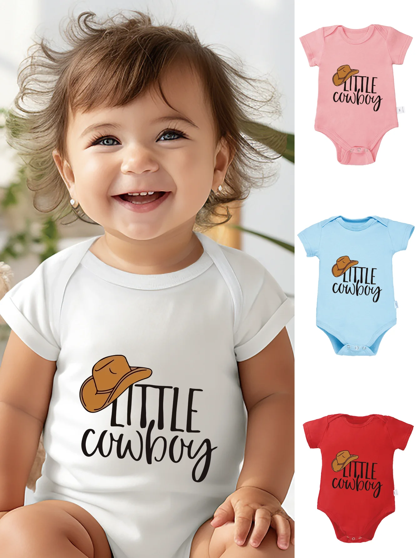 Newborn Short Sleeve Toddler Bodysuit Infant Jumpsuit Fashion Little Cowboy Letter Printing Rompers Baby Boy Girl 0-24M