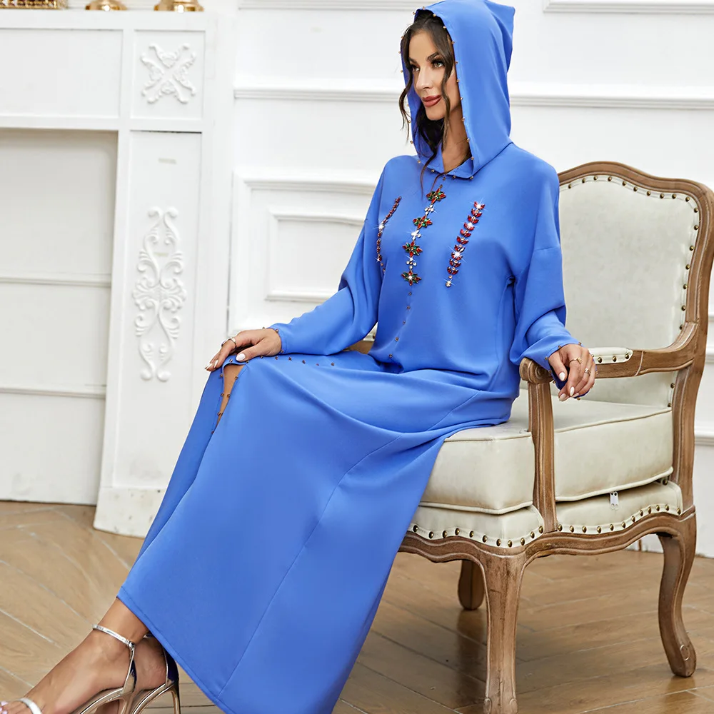 Eid Party Diamonds Moroccan Djellaba Muslim Women Abayas Long Maxi Dress Turkey Ramadan Kaftan Party Dubai Gown Islamic Jalabiya