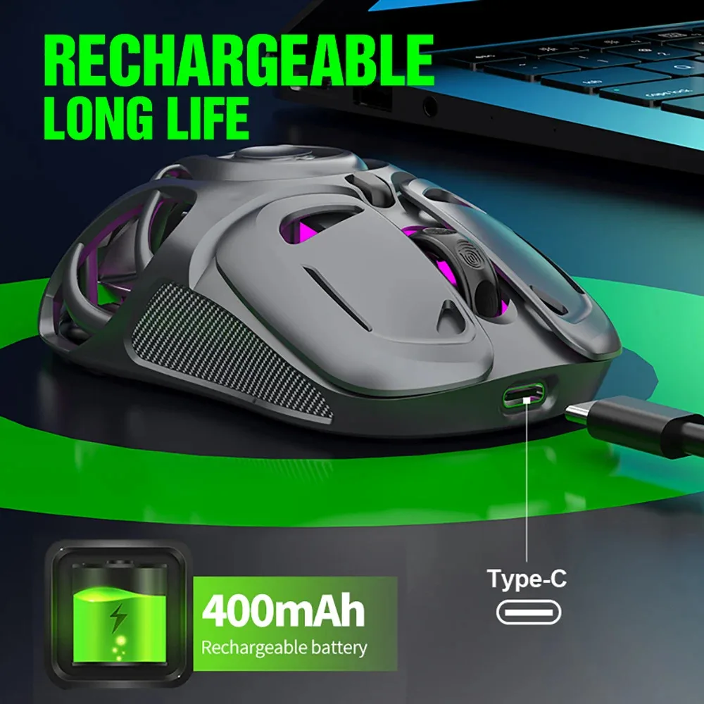 Mouse Gaming X10 Tri-Mode Bluetooth 2.4G Nirkabel 10000 DPI RGB Isi Ulang Ringan Desain Skeleton