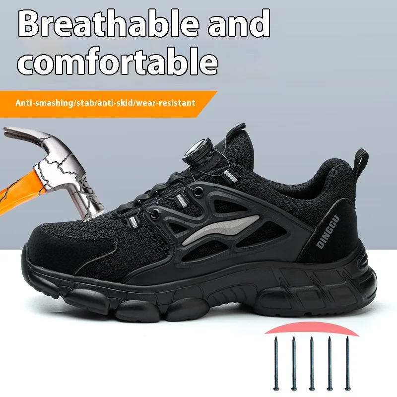 Rotating Button New Safety Shoes Men Anti-smash Anti-puncture Work Shoes Fashion Men Sport Shoes Security Protective Boots Men