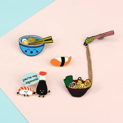Cartoon Food Enamel Pins Japanese Sushi Ramen Noodles Vinegar Brooches Bag Shirt Collar Decorative Lapel Badge Jewelry Whoelsale