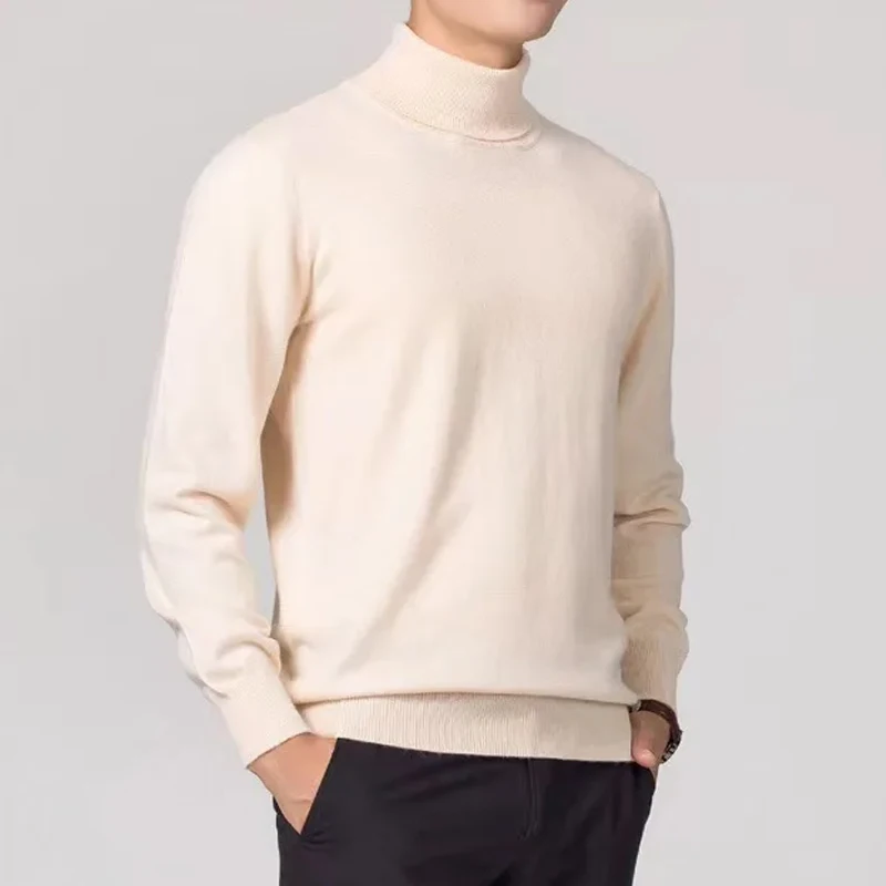 Sweatwear Men's Sweater Solid Color High Neck Pullover Knitted Warm Turtleneck Sweatwear Woolen Mens Winter Outdoor Basic Tops