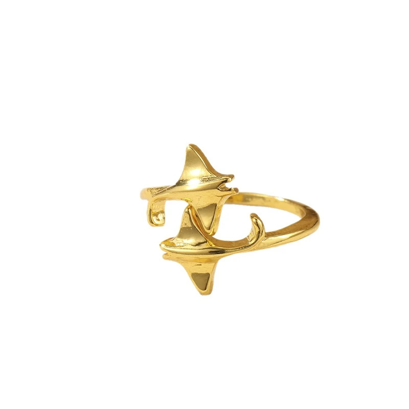 Kreativer Strandstil-Ring in Rochenform in Goldfarbe für Frauen, Boho Meerestier Grüner Eidechsen-Ring, Party-Schmuck-Accessoire – Detail 7