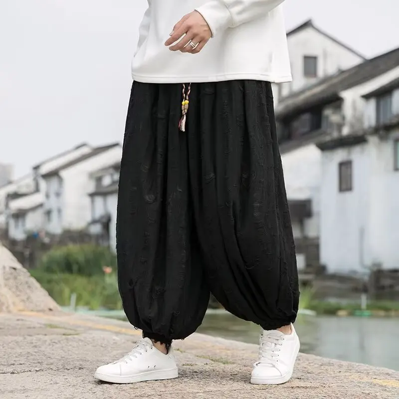 

Joggers 2025 Dark Summer Chinese Style Men's Cotton and Line Pants Retro Radish Pants Men's Harem Pants Thin Style Essentials