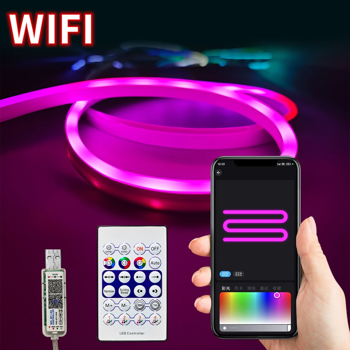 Smart WIFI Neon LED Strip Light USB 5V RGBIC Dreamcolor Chasing Neon LED Tape Light Room Decor Work with Alexa Google Assistant