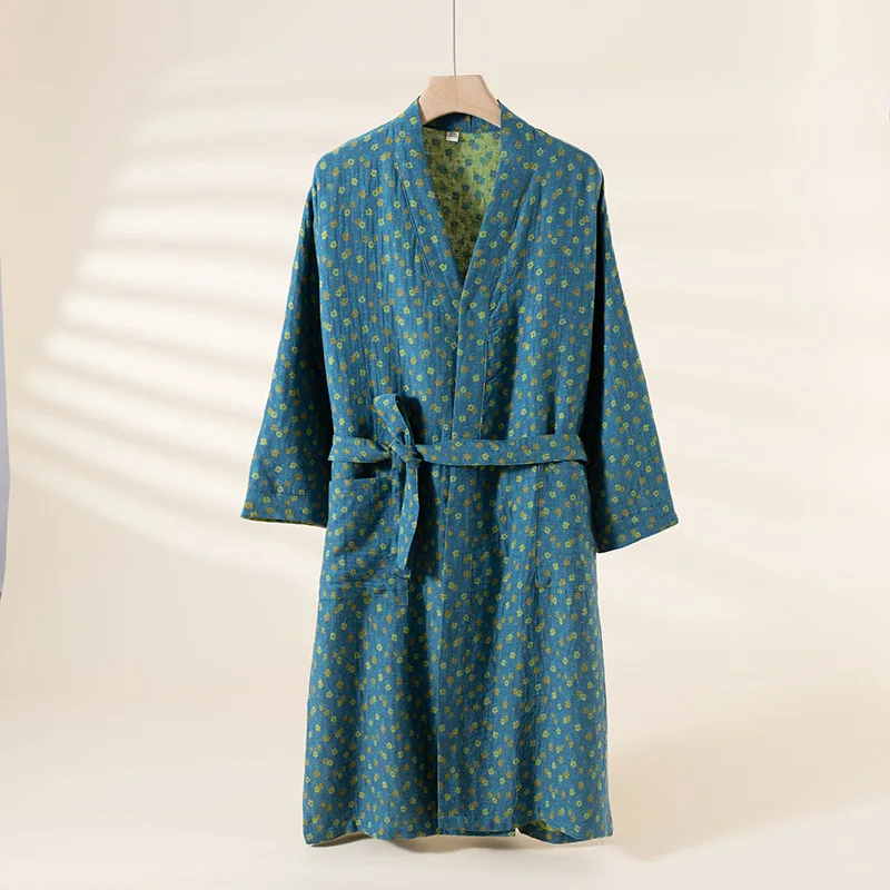 Women's Pajamas Robe 3/4 Sleeve Sleepwear Wedding Dress 100% Cotton Printed Spring Autumn Shower Robes Bathrobe Female Nightwear