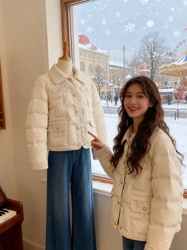 

Thiened Autumn Winter Cotton Jaet Women's Loose Warm Sli Design Collar Coat Korean Sle Straight Cut Long Sve