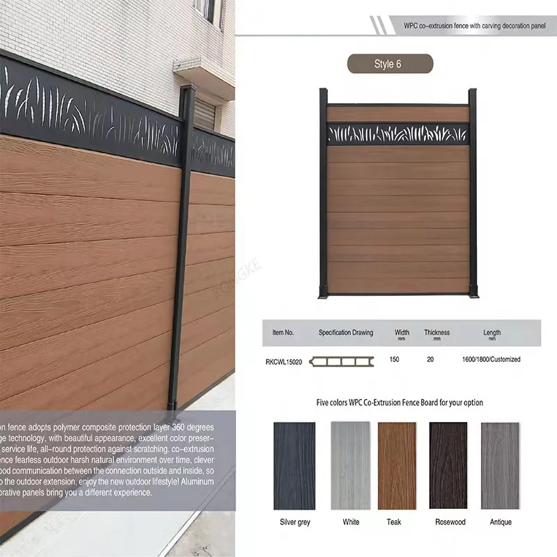 Panel de valla de privacidad de madera compuesta wpc para villa, casa y jardín, enrejados y puertas, 6 pies x 6 pies