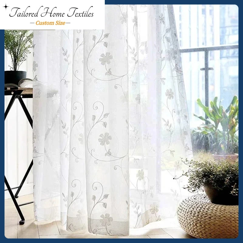 

Custom Size White Sheer Embroidered Voile Curtains for Bedroom Window Curtains for Living Room Sheer Curtains Blinds Made Drapes