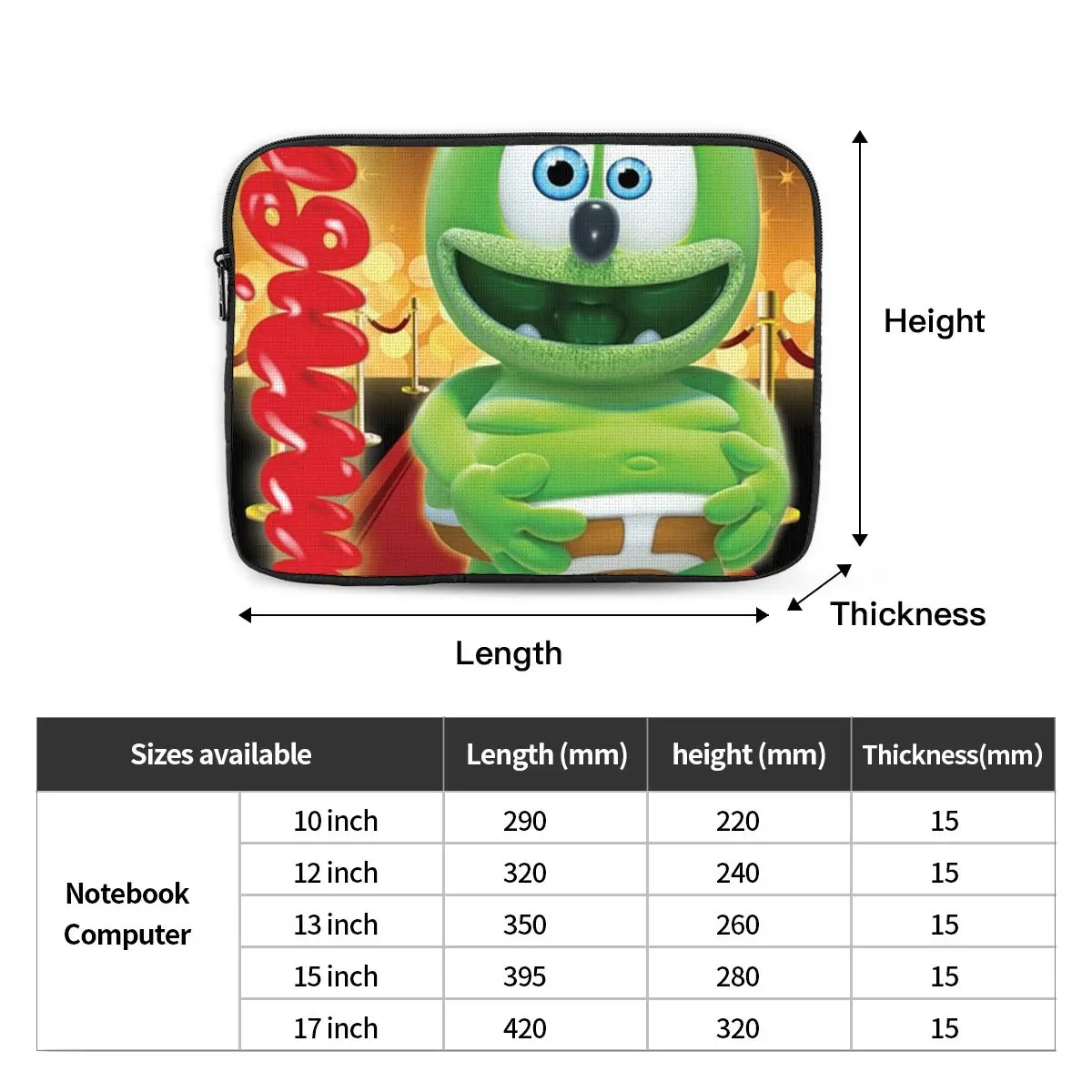 Gummibar (the Gummy Bear) Redcarpet Notebook Laptop Bag Case Pouch 10 12 13 15 17 Inch Notebook Tablet Shockproof Case Bag