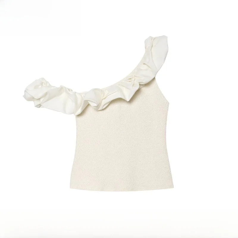 Fashion Asymmetric Circle Yarn Women's Top New Spring Summer Short Style Slim Fit Polyester Fiber Outerwear Vest
