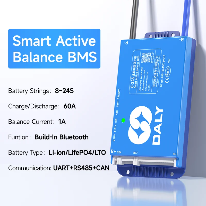 Daly Smart BMSWiFi 4S 12V 8S 24V 16S 48V 40A 100A 150A 200A Actieve balans Overbelasting/ontlaadbeveiliging voor Sola/EV met BT