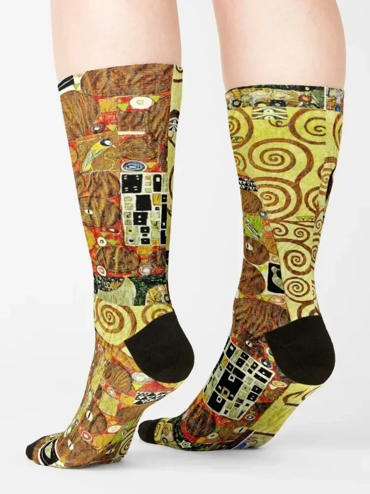 Fulfillment | The Tree of Life by Gustav Klimt Detail - Gold Socks kids floral Stockings Climbing Men's Socks Luxury Women's