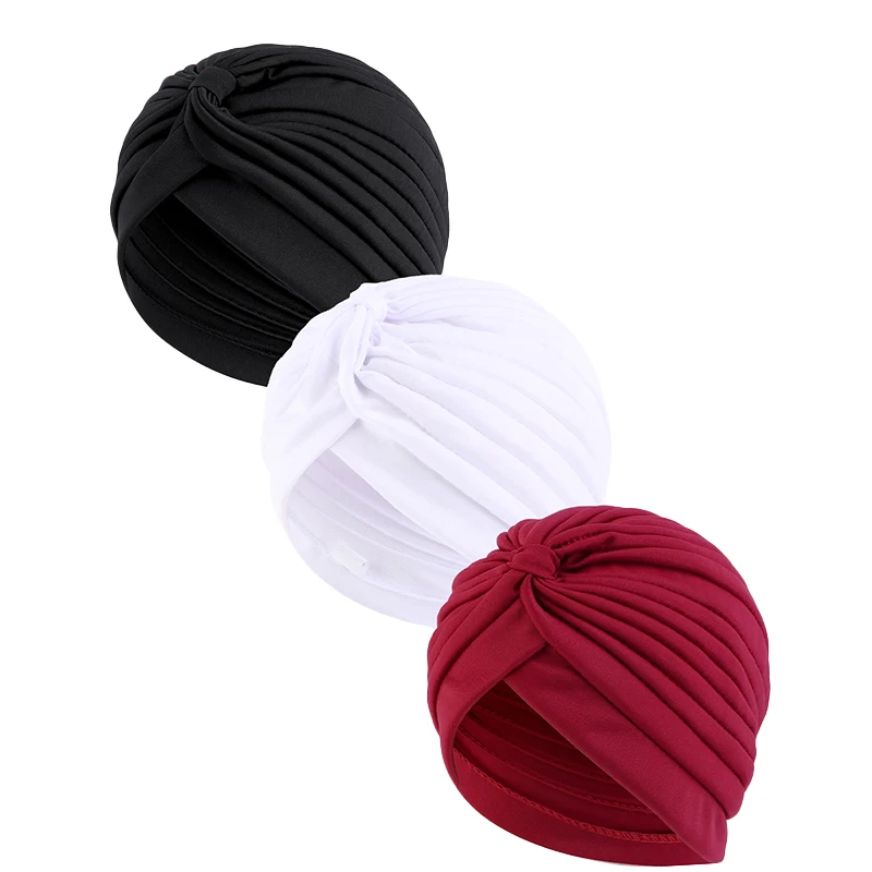 3PCS/LOT Stretchy Knot Twist Turban Bandanas Women Headscarf Bonnet Muslim Hijab Indian Hats Chemo Cap Solid Color Head Wrap