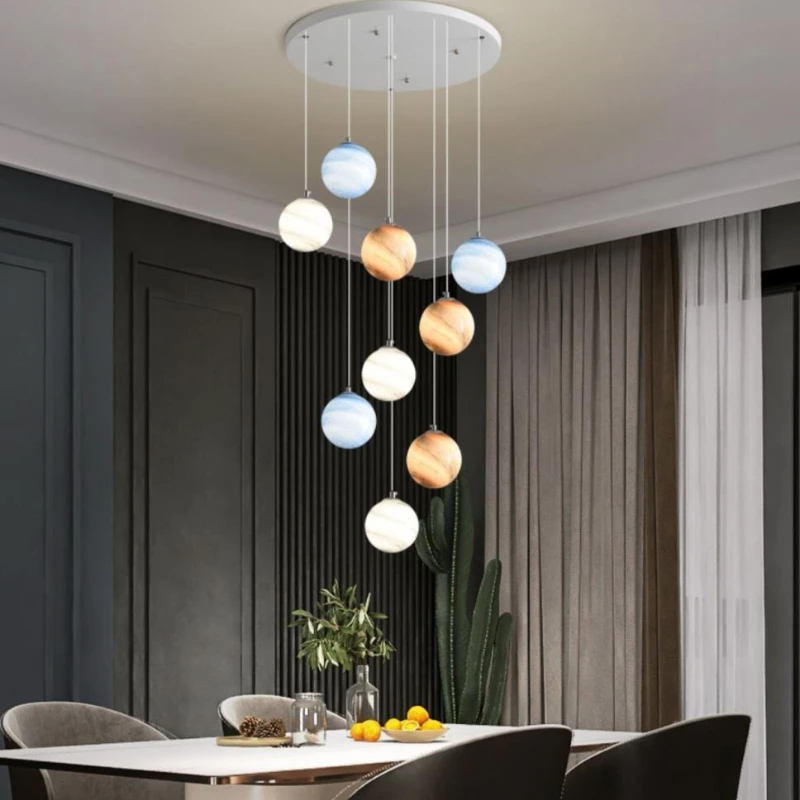 Modern Originality Personality Lunar Rotation Pendant Lamp for Staircase Hotel Loft Chandelier Indoor Lighting Hanging Fixture