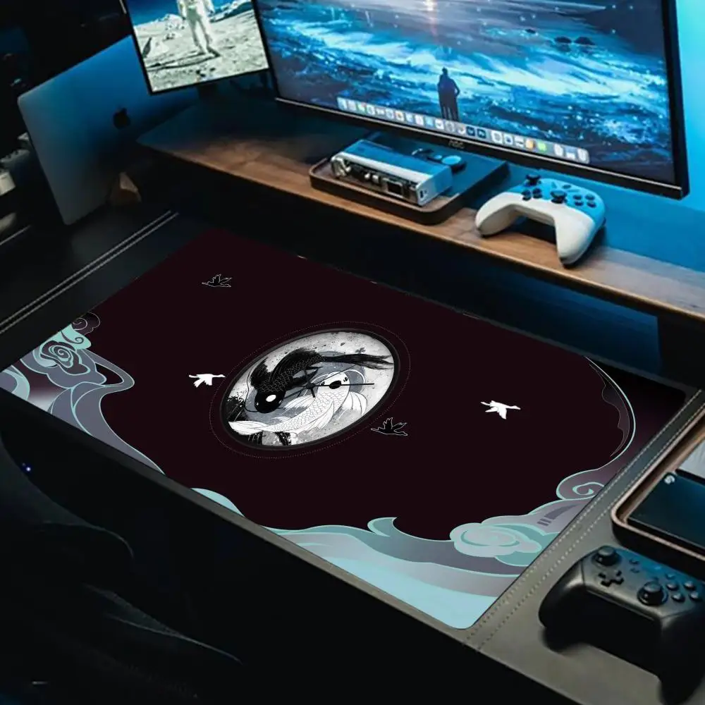 

Yin Yang Fish Koi Multi-size Mouse Pad Japanese Style Gamer XXL Office Keyboard MouseMat Black White Carpets Mousepad for Laptop