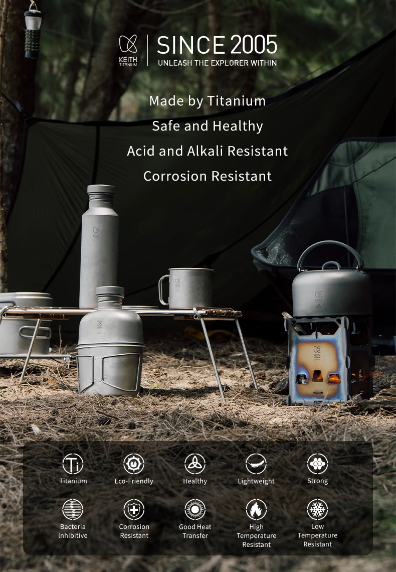 KEITH Reine Titan-Taschenflasche Ultraleichte Auslaufsichere Tragbare Spirituosenflasche für Outdoor Camping Wandern Reisen Trinkgeschirr – Detail 1