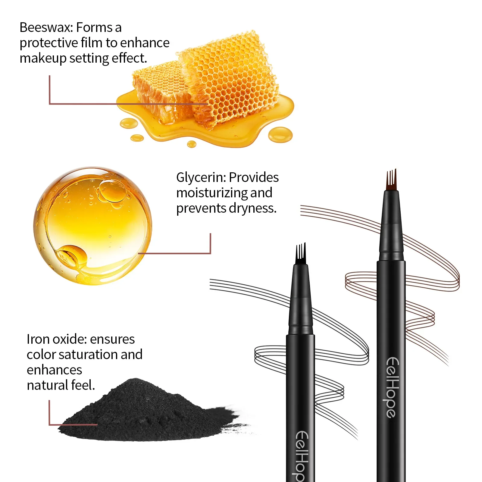 EELHOPE 4 フォークアイブロウペン防水防汗長持ちマイクロフォークチップ眉ペンシルナチュラルヘアライクストロークメイクアップ