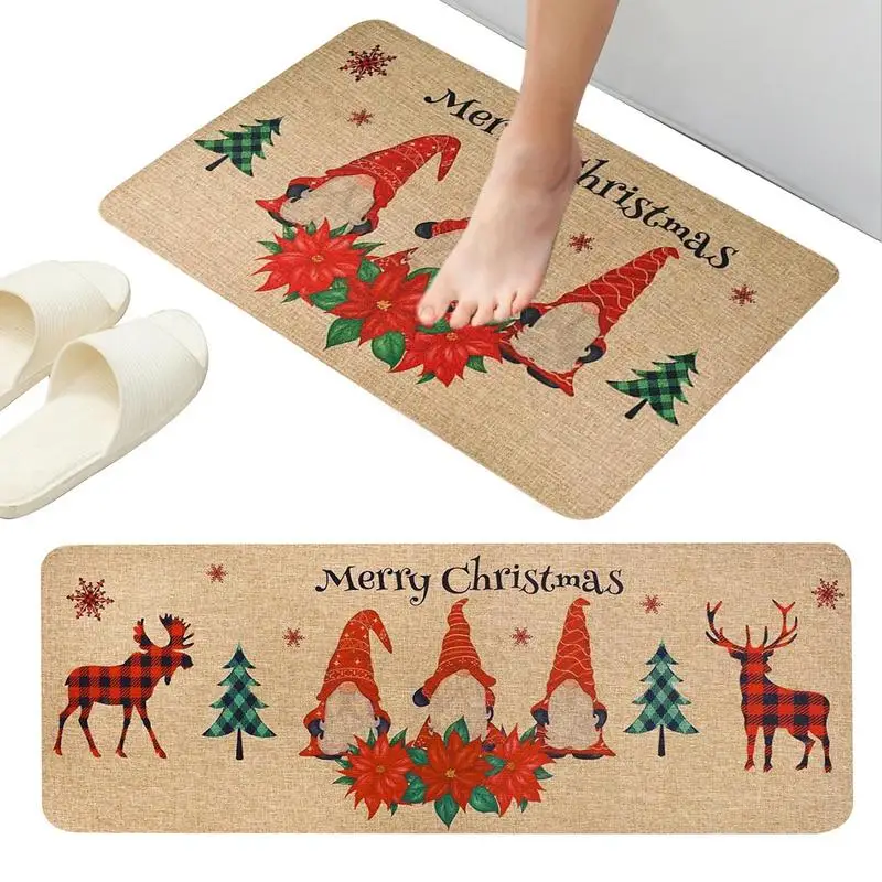 Christmas Kitchen Mat Holiday Gnome Door Mat Festivals Door Mat Non-Slip Floor Mats Decorative Entrance Door Rugs For Christmas