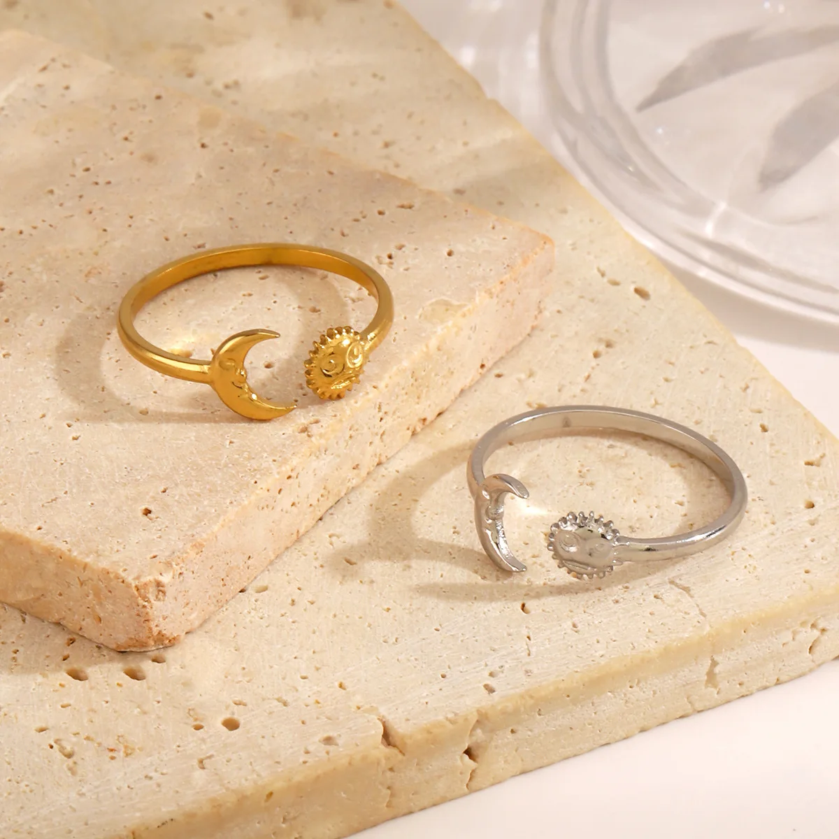 Exquisite Sun And Star Open Ring Unisex Wedding Jewelry Stainless Steel Stackable Couple Rings Fashion Accessories