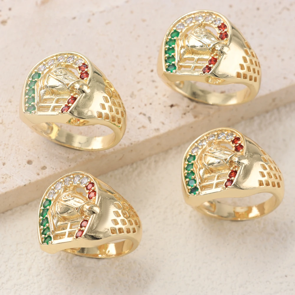 

Lucky Jewelry Fashion New Oro Laminado Men's Ring Gold Horseshoe Crystal Lucky Ring Multicolor Crystal Party Gift