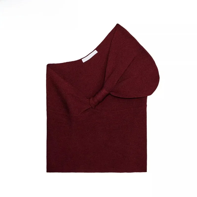 

Spring 2025 Asymmetric Design Women's Knitted Ribbed Vest Top Svel Slim Fit Long Sve ort Length Color Commut...