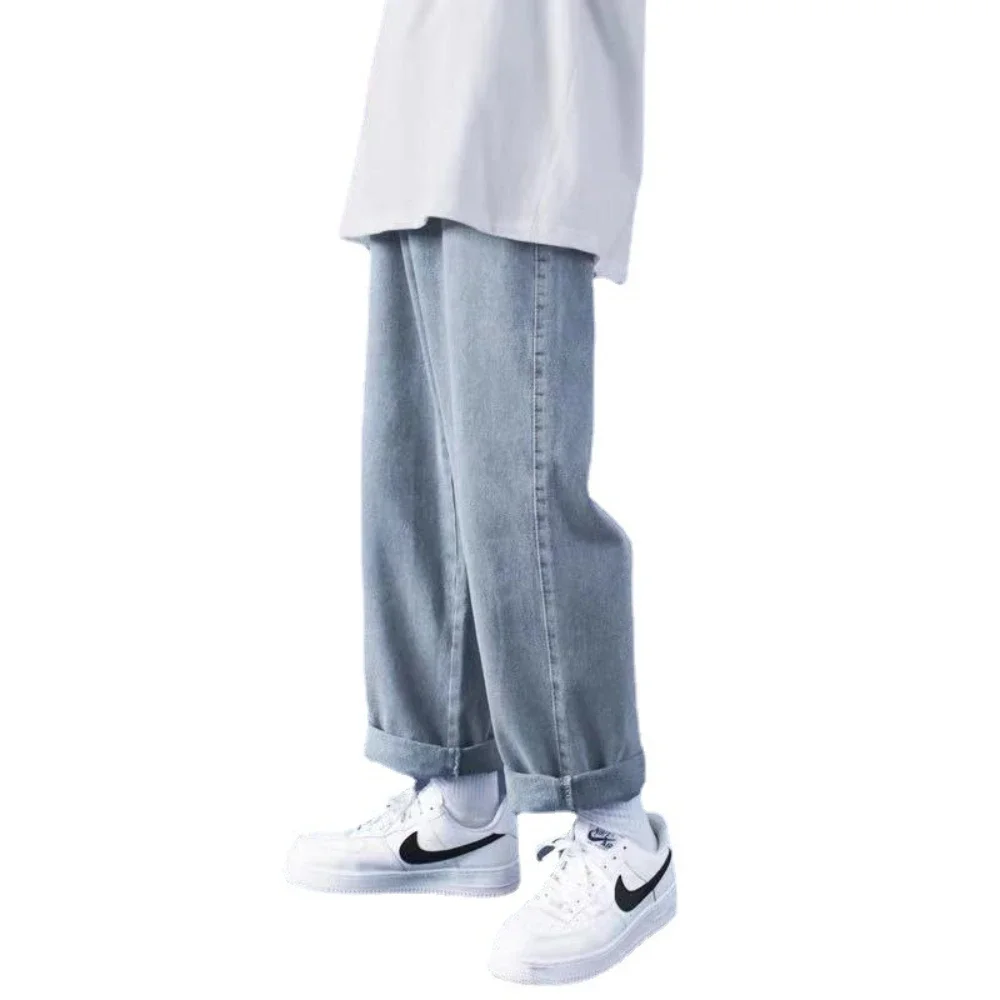 2025 neue Streetwear Baggy Jeans Männer Koreanische Mode Lose Gerade Breite Bein Hosen Männliche Marke Kleidung Hellblaue Jeans für männer