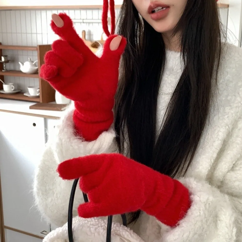 1 Pair Touchscreen Knitted Glove Warm Insulation Soft Knit Fabric Touchscreen Glove Long Ribbed Cuff Warm Handwear Activities