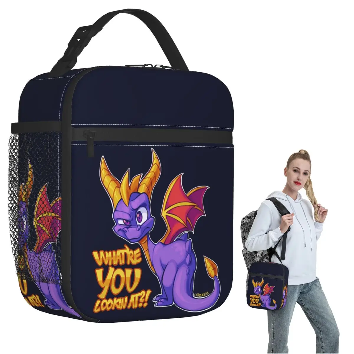 

Spyro Pattern Insulated Lunch Bag for Women Kids Portable Food Boxes Thermal Lunch Box Tote